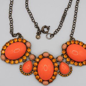 J. Crew-Pop Orange/CoralStatement Necklace-Goldtone-Large Beads and Rhinestones